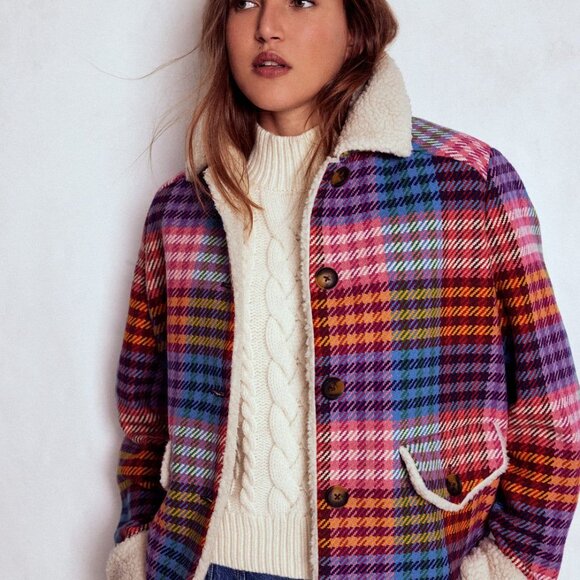 Boden Stirling Check Coat Rainbow Blanket Multigingham Size 16/18 - Picture 4 of 7